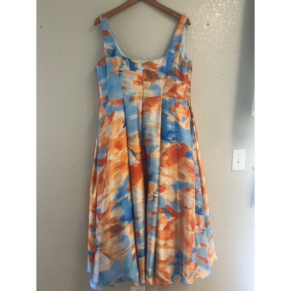 Azazie Atelier Abstract Brushstroke Print Midi Dress Blue Orange Plus Size 18 - Picture 4 of 11